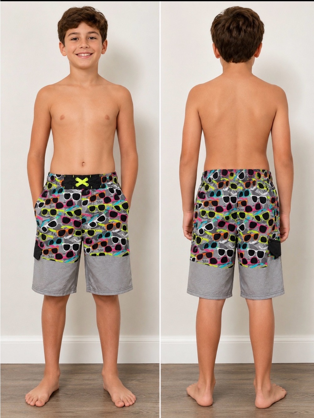 Cat & Jack Boys size L (12/14) Multi-Color Sunglasses Print Swim Trunks UPF50+